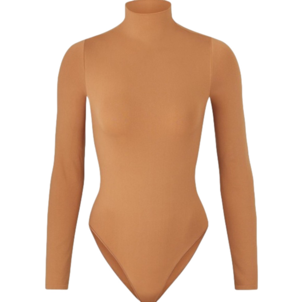 Skims L/XL ESSENTIAL MOCK NECK LONG SLEEVE BODYSUIT Camel NIB